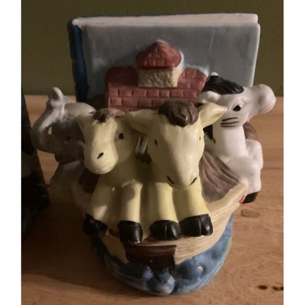 SET OF NOAH'S ARK BOOKENDS....APPROX 4" TALL...COLORFUL & DETAILED CERAMIC - Picture 4 of 11